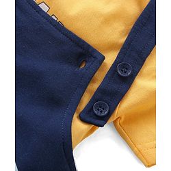 Babyhug Single Jersey Knit Dungaree with Half Sleeves T-Shirt Text & Boat Print - Yellow & Blue