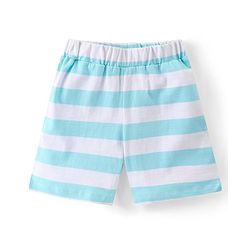 Babyhug Single Jersey Half Sleeves Striped Night Suit Giraffe & Bear Print - Light Blue
