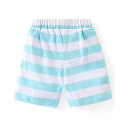 Babyhug Single Jersey Half Sleeves Striped Night Suit Giraffe & Bear Print - Light Blue