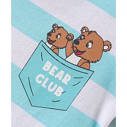 Babyhug Single Jersey Half Sleeves Striped Night Suit Giraffe & Bear Print - Light Blue