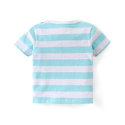 Babyhug Single Jersey Half Sleeves Striped Night Suit Giraffe & Bear Print - Light Blue