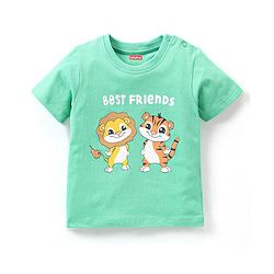 Babyhug Cotton Knit Half Sleeves Lion & Tiger Printed Night Suit - Green
