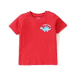 Babyhug Single Jersey Knit Dungaree &  Half Sleeves T-Shirt Dino Print - Red & Blue