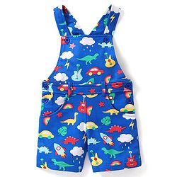 Babyhug Single Jersey Knit Dungaree &  Half Sleeves T-Shirt Dino Print - Red & Blue