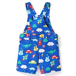 Babyhug Single Jersey Knit Dungaree &  Half Sleeves T-Shirt Dino Print - Red & Blue