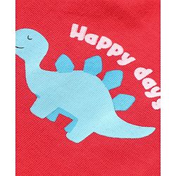 Babyhug Single Jersey Knit Dungaree &  Half Sleeves T-Shirt Dino Print - Red & Blue