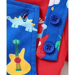 Babyhug Single Jersey Knit Dungaree &  Half Sleeves T-Shirt Dino Print - Red & Blue