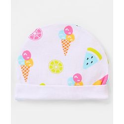 Babyhug 100% Cotton Caps with Bow Applique Ice Cream & Polka Dots Print Pack of 2 - Yellow White & Pink