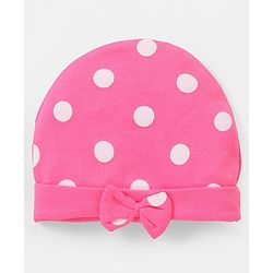 Babyhug 100% Cotton Caps with Bow Applique Ice Cream & Polka Dots Print Pack of 2 - Yellow White & Pink