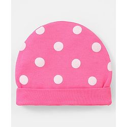 Babyhug 100% Cotton Caps with Bow Applique Ice Cream & Polka Dots Print Pack of 2 - Yellow White & Pink