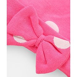 Babyhug 100% Cotton Caps with Bow Applique Ice Cream & Polka Dots Print Pack of 2 - Yellow White & Pink