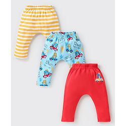Babyhug Cotton Knit Full Length Diaper Leggings with Jeep & Dino Print Pack of 3 - Multicolour