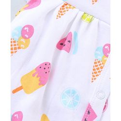 Babyhug 100% Cotton Knit Frill Sleeves Ice Cream Printed Romper - White
