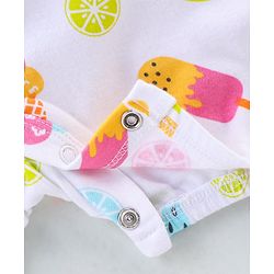 Babyhug 100% Cotton Knit Frill Sleeves Ice Cream Printed Romper - White
