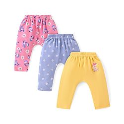 Babyhug Cotton Knit Full Length Diaper Leggings With Floral Print Pack Of 3 - Multicolor