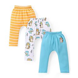 Babyhug Cotton Knit Full Length Diaper Leggings with Dino & Striped Pattern Pack of 3 - Multicolor