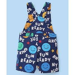 Babyhug 100% Cotton Knit Dungaree and Half Sleeves T-Shirt Set with Text Print - Blue