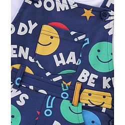 Babyhug 100% Cotton Knit Dungaree and Half Sleeves T-Shirt Set with Text Print - Blue