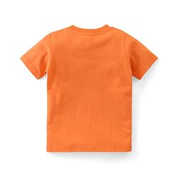 Babyhug Single Jersey Knit Beach Theme Printed Dungaree with Half Sleeves T-Shirt - Orange & Blue