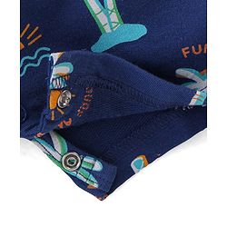 Babyhug Single Jersey Knit Beach Theme Printed Dungaree with Half Sleeves T-Shirt - Orange & Blue