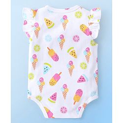 Babyhug 100% Cotton Knit Frill Sleeves Polka Dots & Ice Cream Printed Onesies Pack of 2 - White & Pink