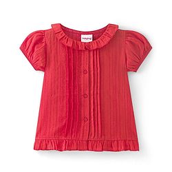 Babyhug Cotton Woven Half Sleeves Front Open Top with Frills Detaililng - Red