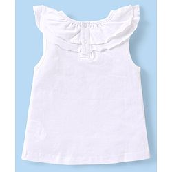 Babyhug Cotton Knit Sleeveless Top with Frills & Fruit Graphics -White