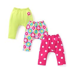 Babyhug Interlock Full Length Diaper Leggings Floral & Polka Dots Print Pack of 3 - Multicolour