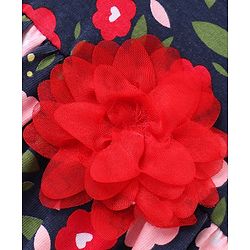 Babyhug Cotton Jersey Knit Sleeveless Floral Printed Frock with Headband  - Navy