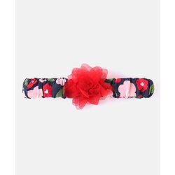 Babyhug Cotton Jersey Knit Sleeveless Floral Printed Frock with Headband  - Navy