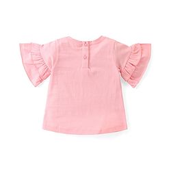 Babyhug Cotton Knit Half Sleeves Unicorn Print Top with Frill and Glitter Detailing - Pink