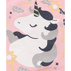 Babyhug Cotton Knit Half Sleeves Unicorn Print Top with Frill and Glitter Detailing - Pink