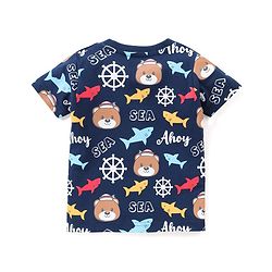 Babyhug Cotton Knit Half Sleeves Teddy Printed Night Suit - Multicolour