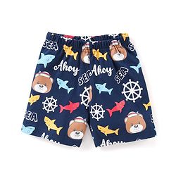 Babyhug Cotton Knit Half Sleeves Teddy Printed Night Suit - Multicolour