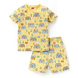 Babyhug Cotton Knit Half Sleeves Night Suit  With Animal Print - Multicolor