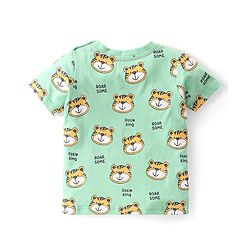 Babyhug Cotton Knit Half Sleeves Night Suit With Tiger Print - Multicolor