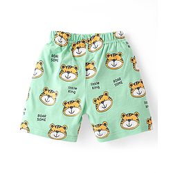 Babyhug Cotton Knit Half Sleeves Night Suit With Tiger Print - Multicolor