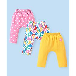 Babyhug Cotton Knit Full Length Diaper Leggings Polka Dots & Floral Print Pack of 3 - Multicolour