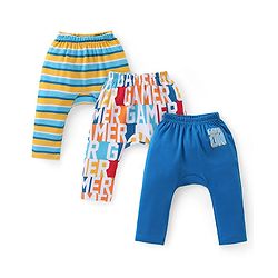 Babyhug Cotton Knit Full Length Striped Diaper Leggings Text Print Pack of 3 - Multicolour