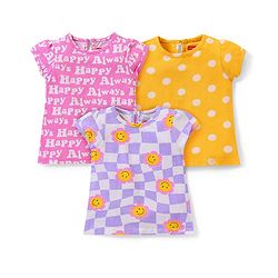 Babyhug 100% Cotton Knit Half Sleeves Top Polka Dot Pack of 3 - Multicolor