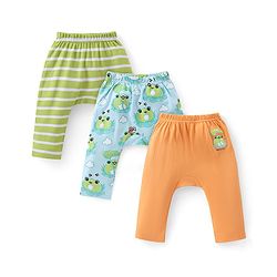 Babyhug Cotton Knit Full Length Striped Diaper Leggings Frog Print Pack of 3 - Multicolour