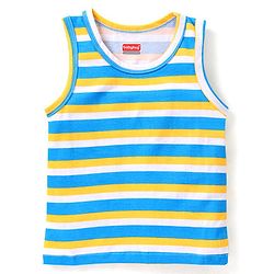 Babyhug 100% Cotton Knit Sleeveless Sando Stripes & Jungle Safari Theme Pack of 3 - Blue Yellow & White