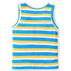 Babyhug 100% Cotton Knit Sleeveless Sando Stripes & Jungle Safari Theme Pack of 3 - Blue Yellow & White