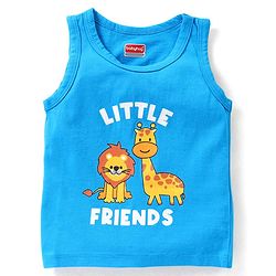 Babyhug 100% Cotton Knit Sleeveless Sando Stripes & Jungle Safari Theme Pack of 3 - Blue Yellow & White