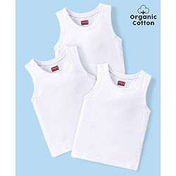 Babyhug 100% Organic Cotton Knit Sleeveless Sando Pack of 3 - White