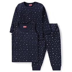 Babyhug Full Sleeves Vest Pullover & Bottom Thermal Wear Combo Star Print Pack Of 3 - Navy Blue