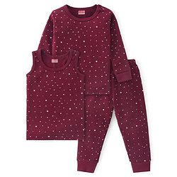 Babyhug Full Sleeves Vest Pullover &  Thermal Wear Pant Star Print Pack Of 3 - Maroon