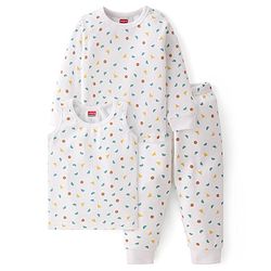 Babyhug Full Sleeves All Over Printed Thermal Vests & Pant Set of 3 - Off White