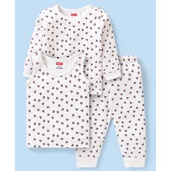 Babyhug Full Sleeves Vest Pullover & Bottom Thermal Wear Combo Bow Print Pack Of 3 - Off White