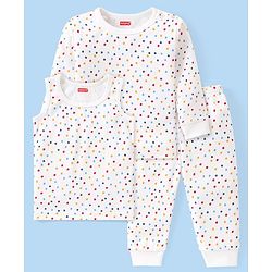 Babyhug Full Sleeves Vest Pullover & Bottom Thermal Wear Combo Star Print Pack Of 3 - Off White